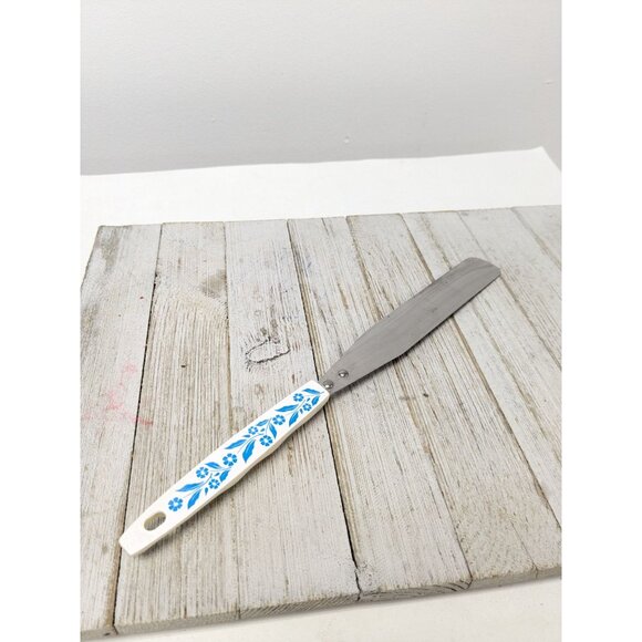 Vintage Household Stainless Spatula icing cake White Cornflower Blue Floral Hand - Picture 1 of 9